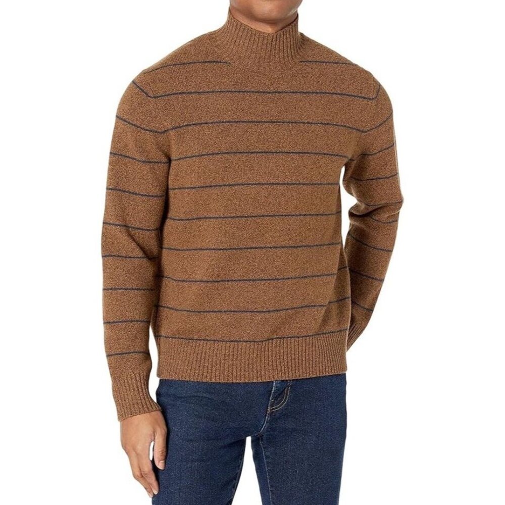 Vince Turtleneck Sweater Mens M Brown Wool Blend Striped Pullover Preppy Winter